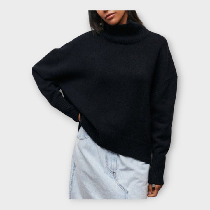 Strikket Sweater med Høj Krave