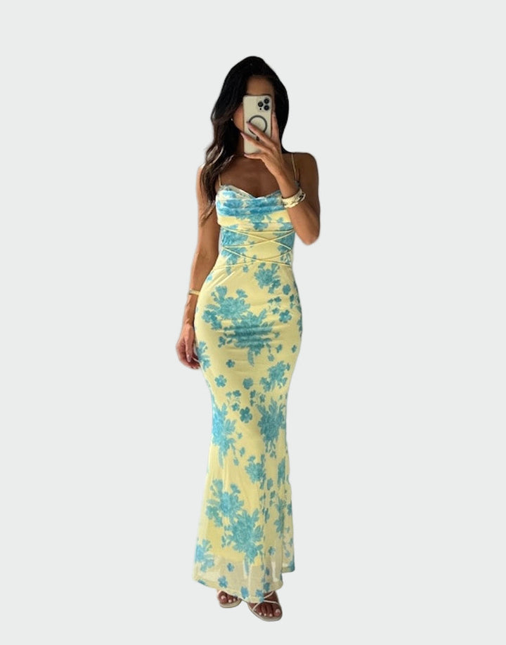 Satinkjole med blomsterprint