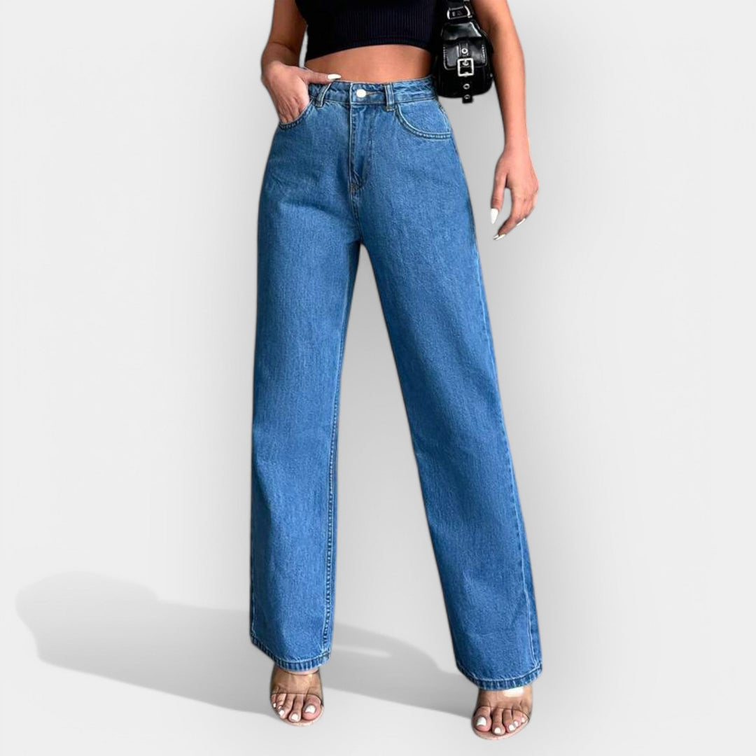 Høj Talje Jeans med Komfortabel Bred Pasform 