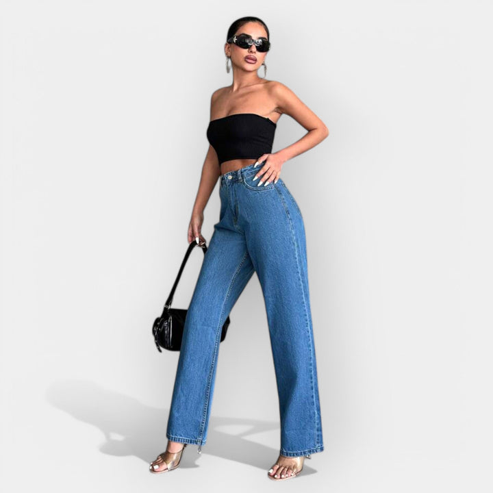 Høj Talje Jeans med Komfortabel Bred Pasform 