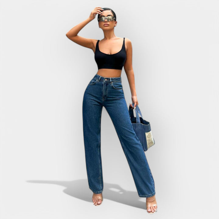 Høj Talje Jeans med Komfortabel Bred Pasform 