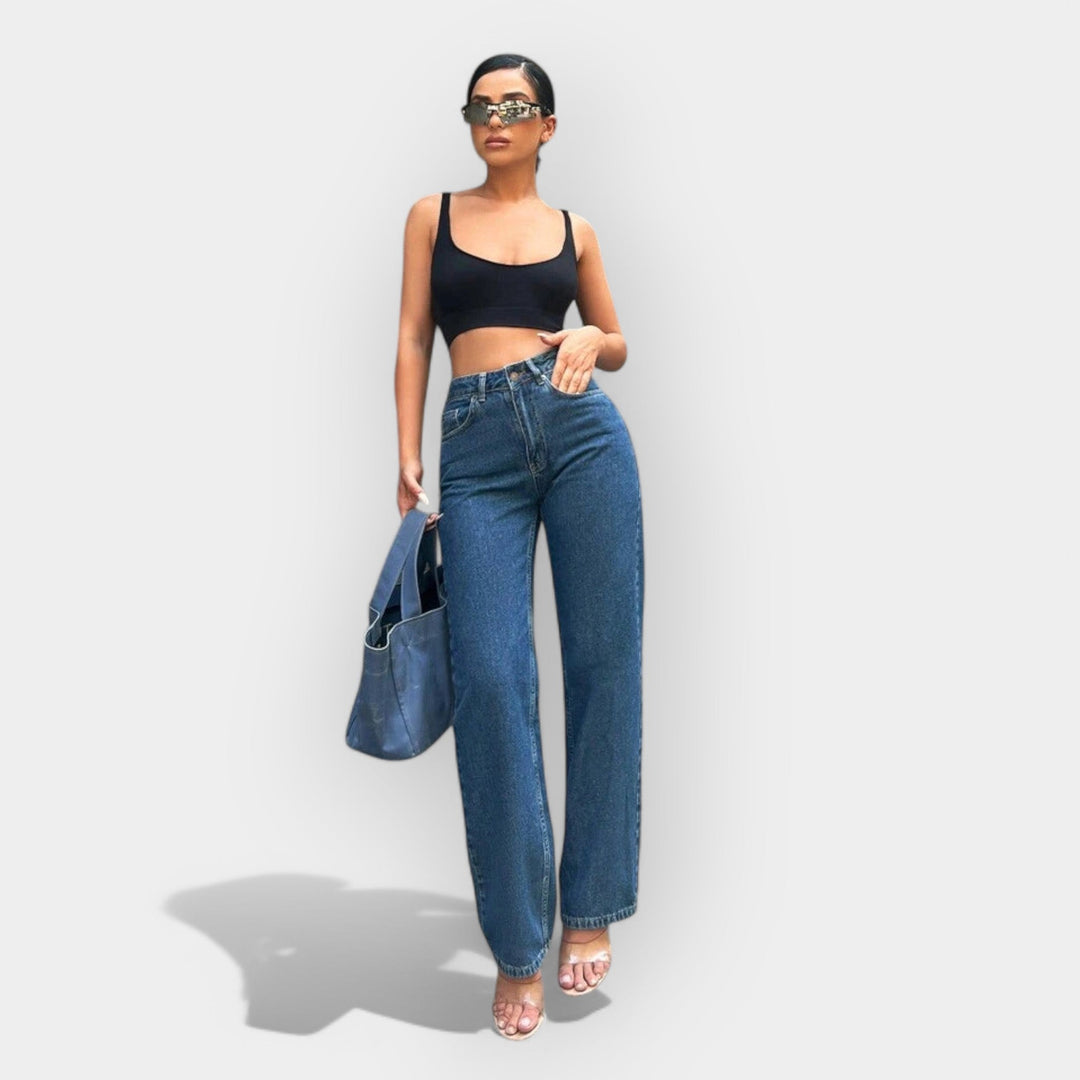 Høj Talje Jeans med Komfortabel Bred Pasform 