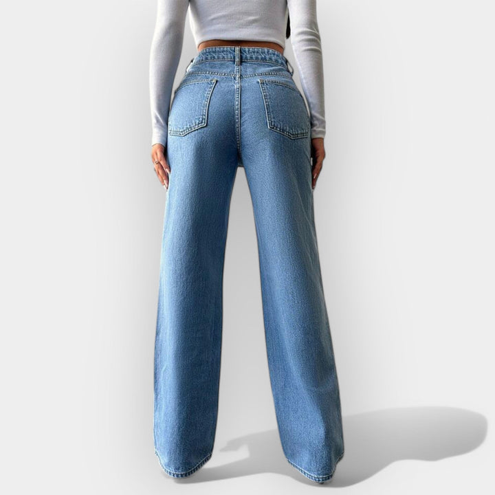 Høj Talje Jeans med Komfortabel Bred Pasform 