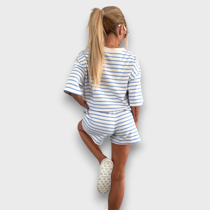 Stribet Sæt med T-Shirt og Shorts med Tryk