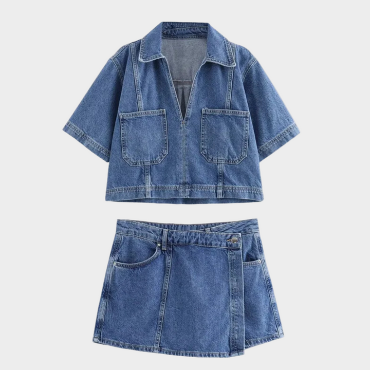 Jeanssæt med V-udskæring