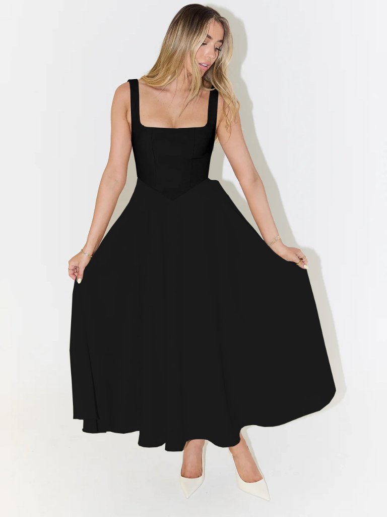 Elegant Midi Kjole med Romantisk Snit