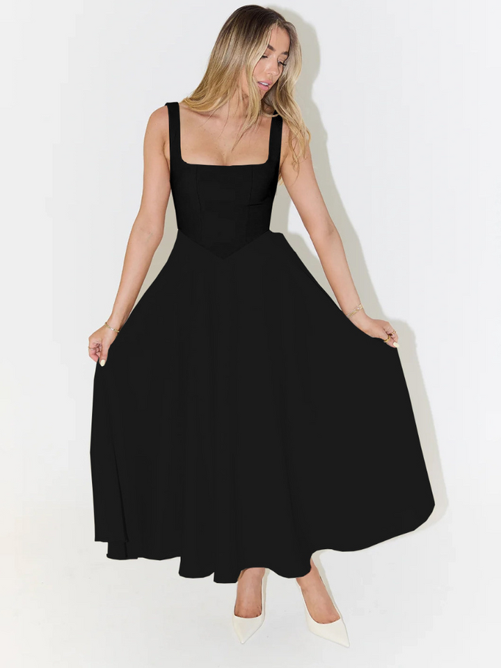 Elegant Midi Kjole med Romantisk Snit
