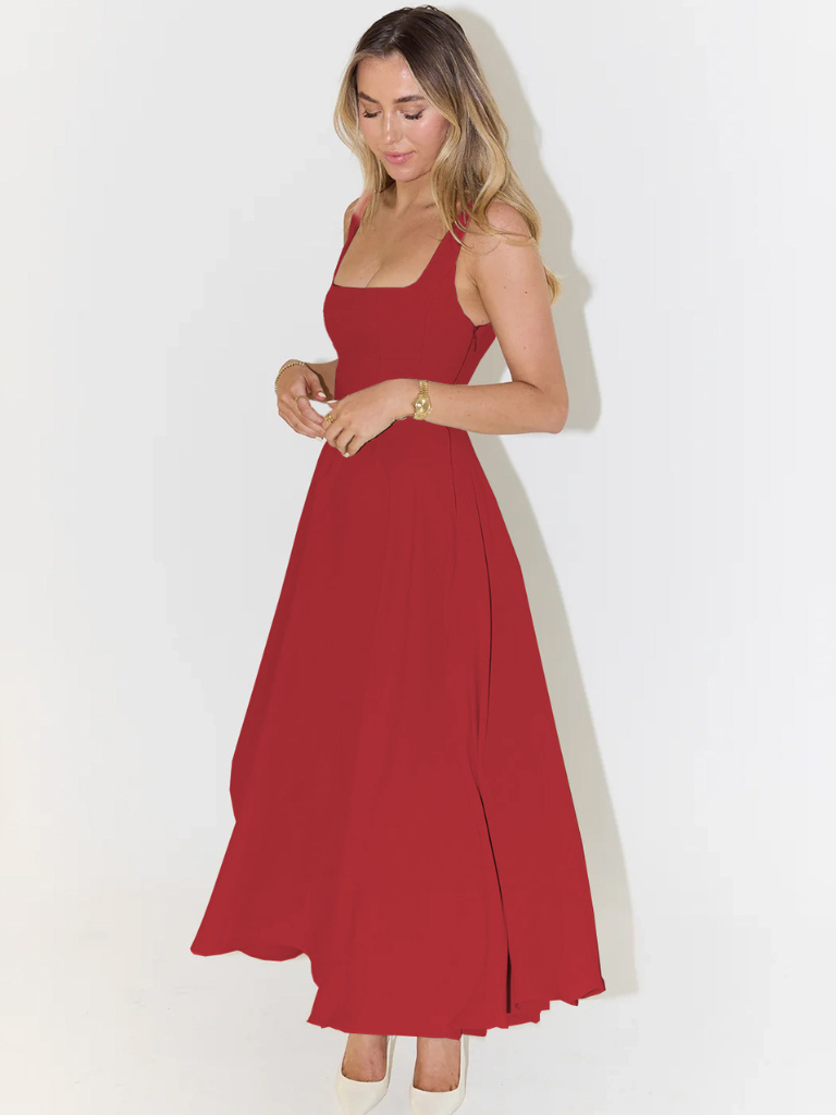 Elegant Midi Kjole med Romantisk Snit