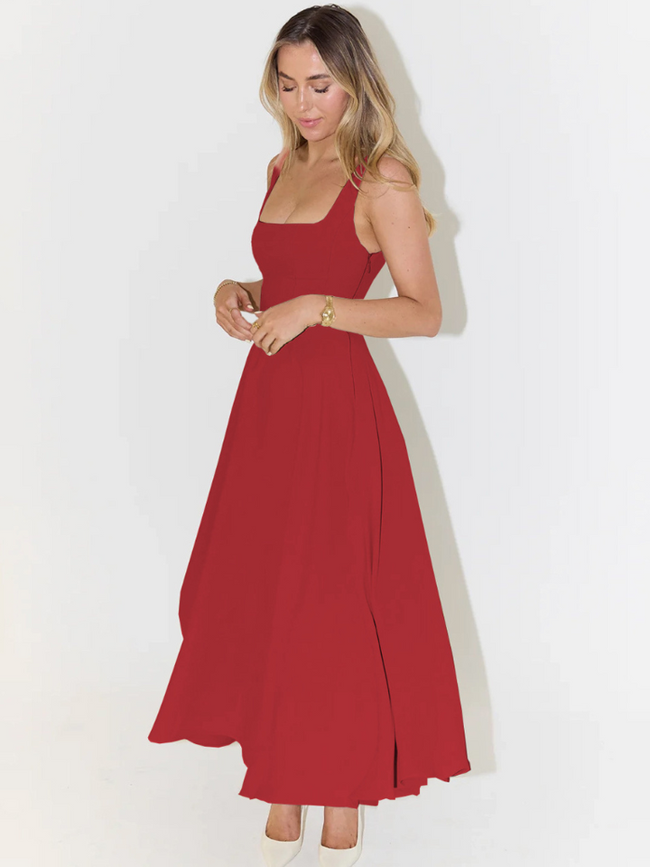 Elegant Midi Kjole med Romantisk Snit