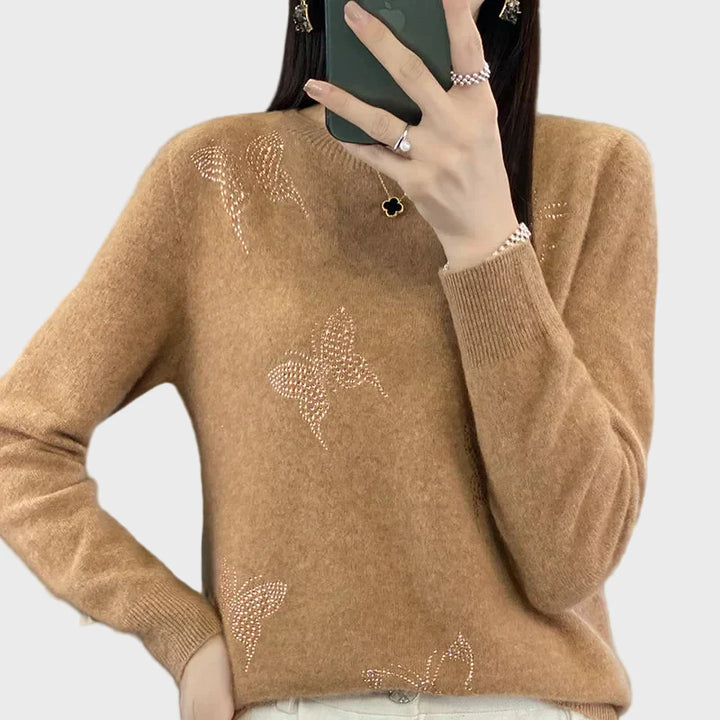 Strikket Turtleneck med Sommerfuglemønster