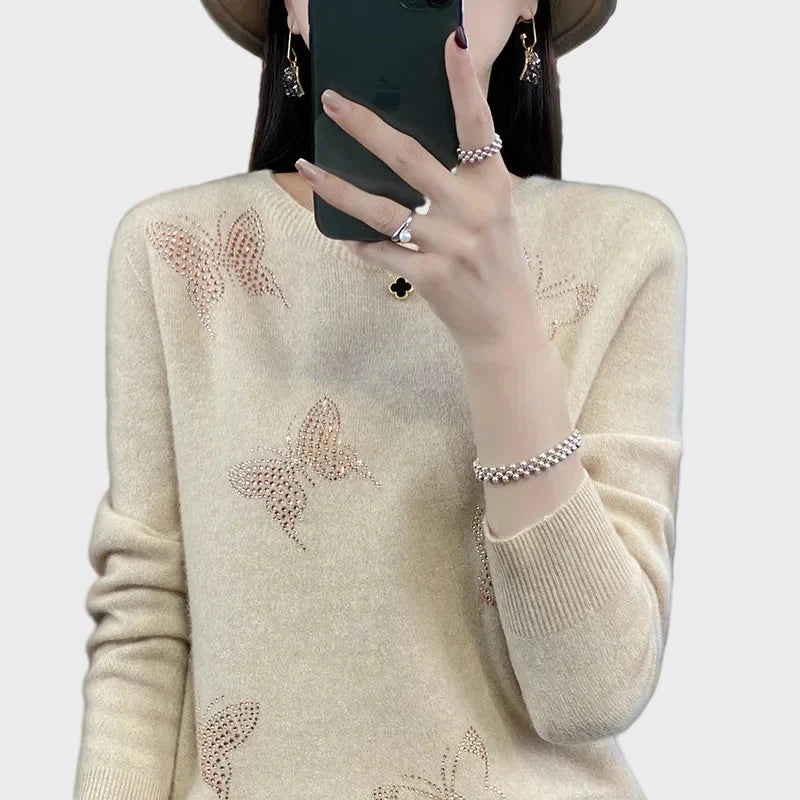 Strikket Turtleneck med Sommerfuglemønster