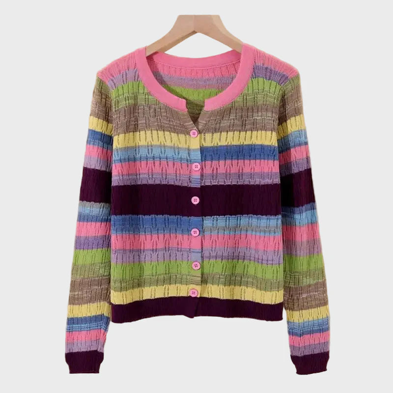 Strikket Jakke med Retro Inspireret Rækkedesign