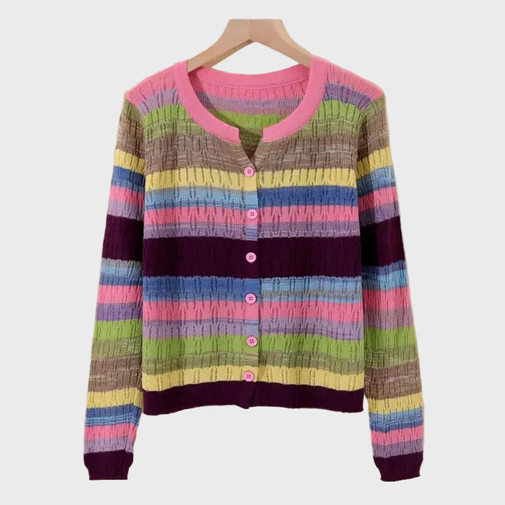 Strikket Jakke med Retro Inspireret Rækkedesign