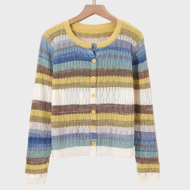 Strikket Jakke med Retro Inspireret Rækkedesign
