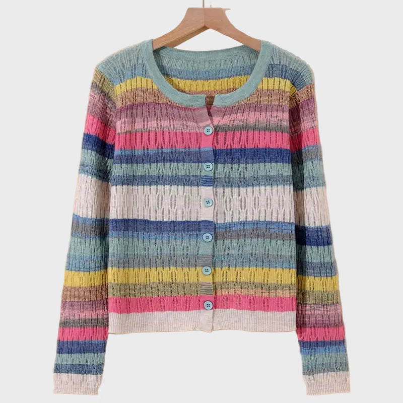 Strikket Jakke med Retro Inspireret Rækkedesign
