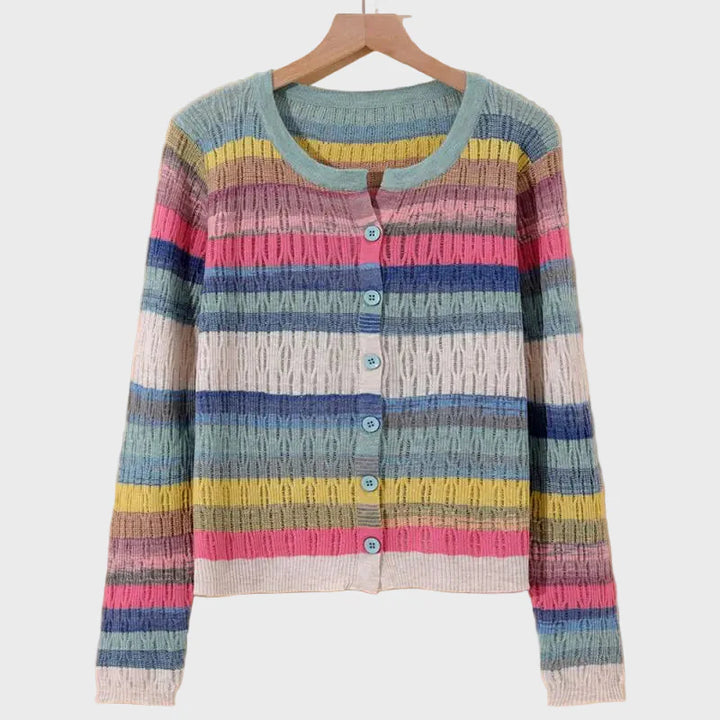 Strikket Jakke med Retro Inspireret Rækkedesign