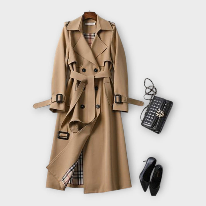Klassisk Lang Trench Coat med Bælte