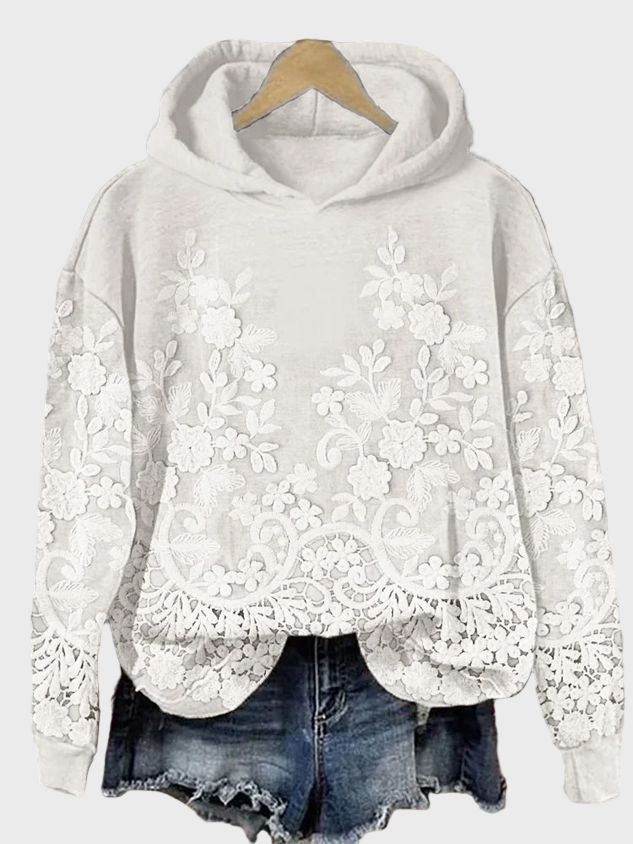 Casual hættetrøje med 3D Blomsterdesign