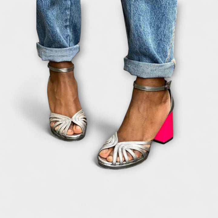 Metal Sandaler med Fuchsia Hæl