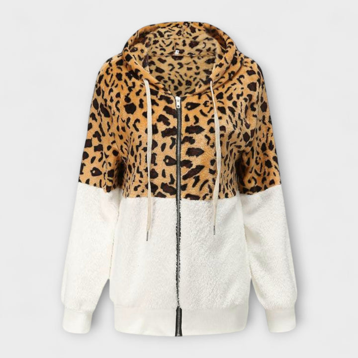 Lea - Fleece sweatshirt med hætte i leopardmønster
