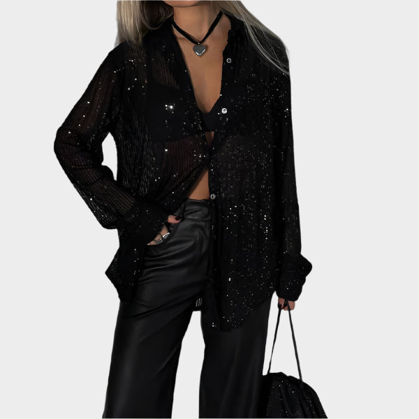 Glitrende bluse til fest