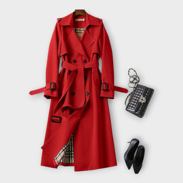 Klassisk Lang Trench Coat med Bælte