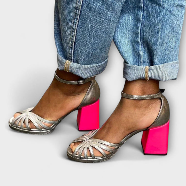 Metal Sandaler med Fuchsia Hæl