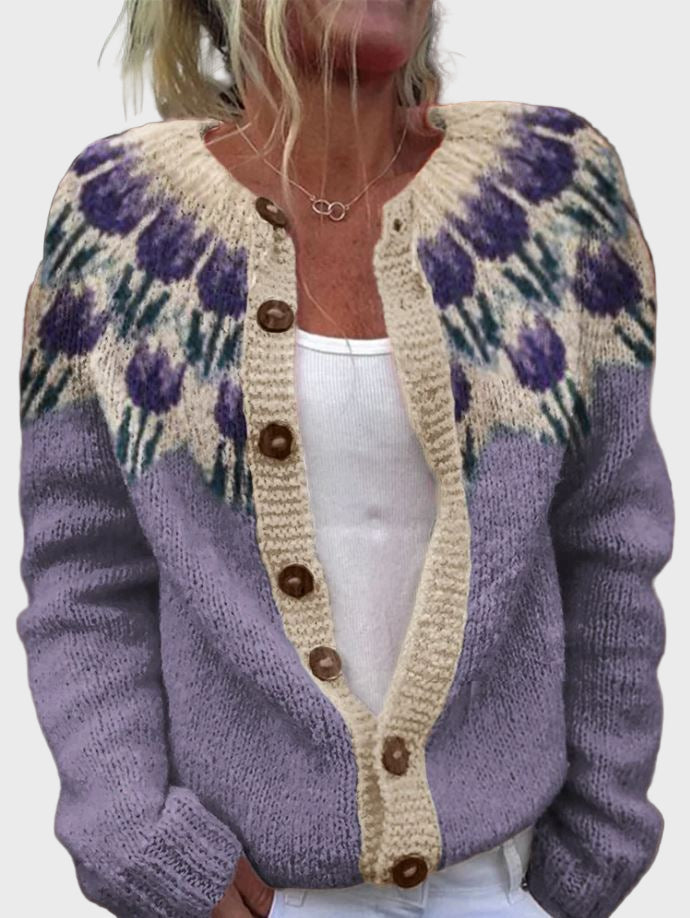 Strikket Vest med Blomsterdesign