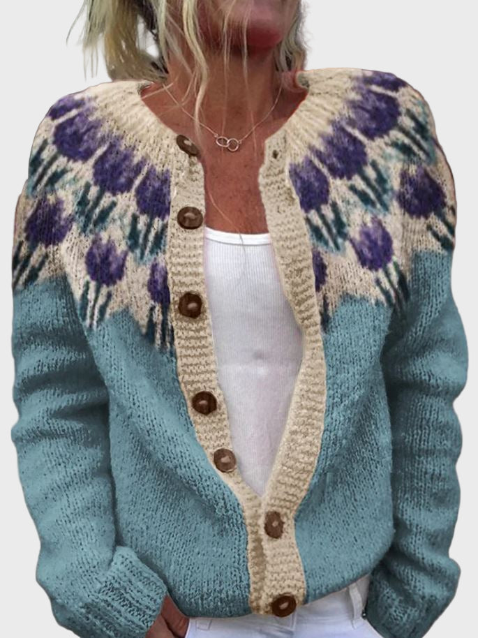 Strikket Vest med Blomsterdesign