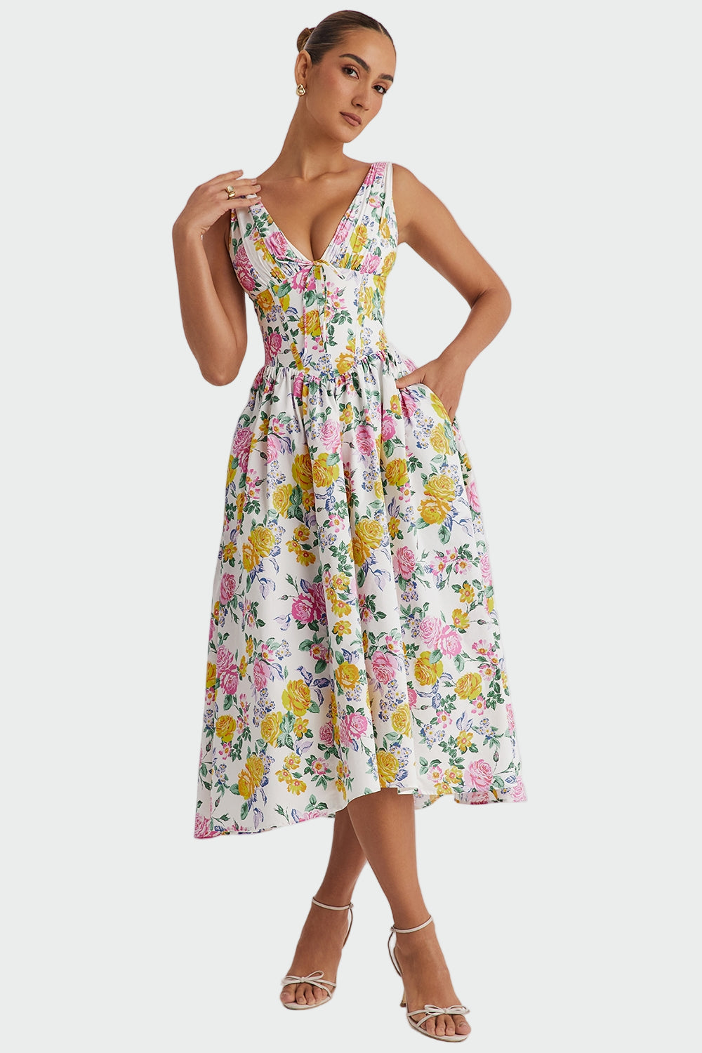 Midi Kjole med Romantisk Blomsterprint