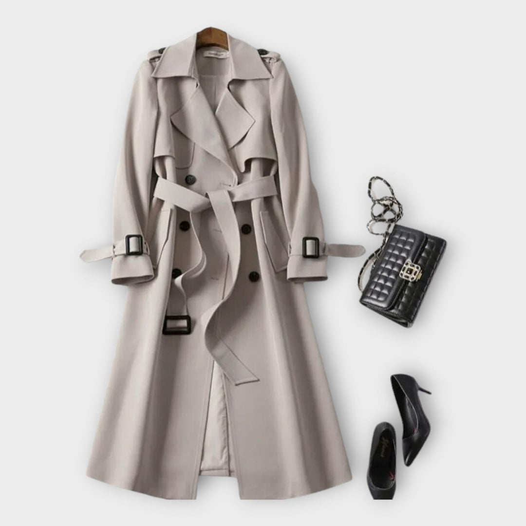 Klassisk Lang Trench Coat med Bælte