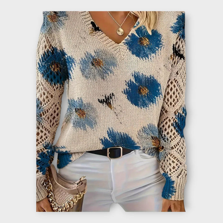 Strikket Bluse med Blonde Detaljer
