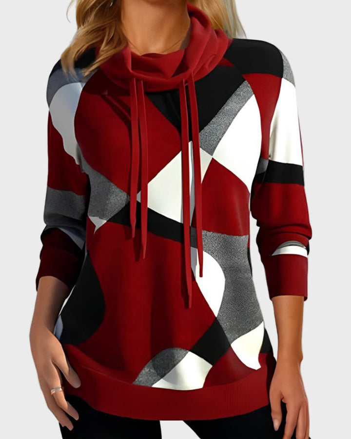 Strikket Hoodie med Kunstnerisk Design og Hætte
