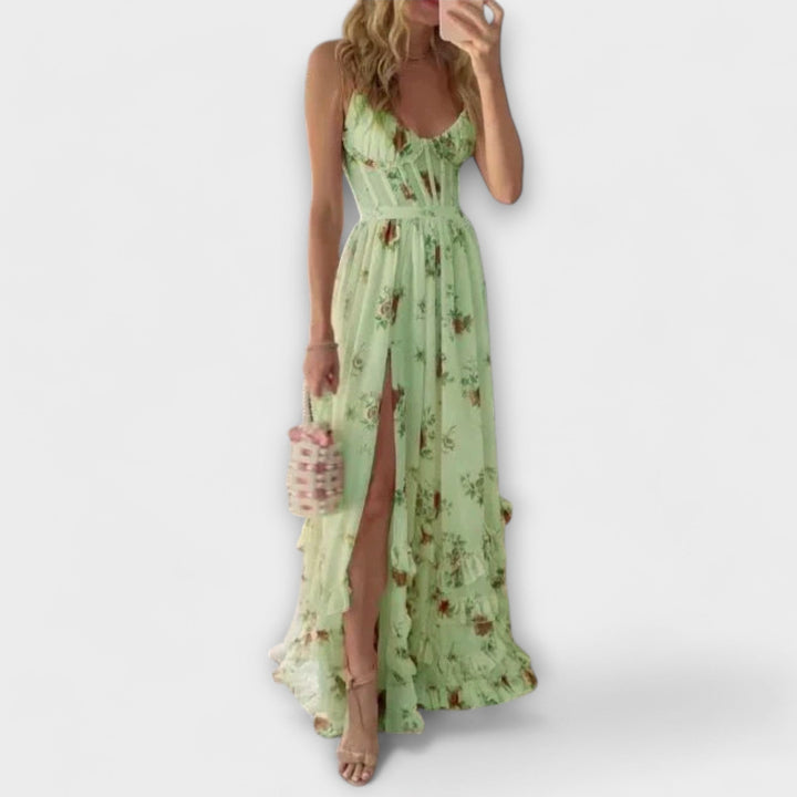 Maxi Kjole med Blomsterdesign og Slids