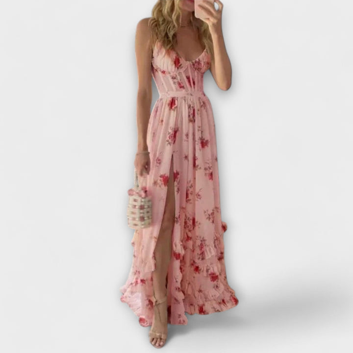 Maxi Kjole med Blomsterdesign og Slids