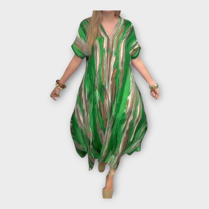Lang Kaftan med V-udskæring og Bredde Ærmer