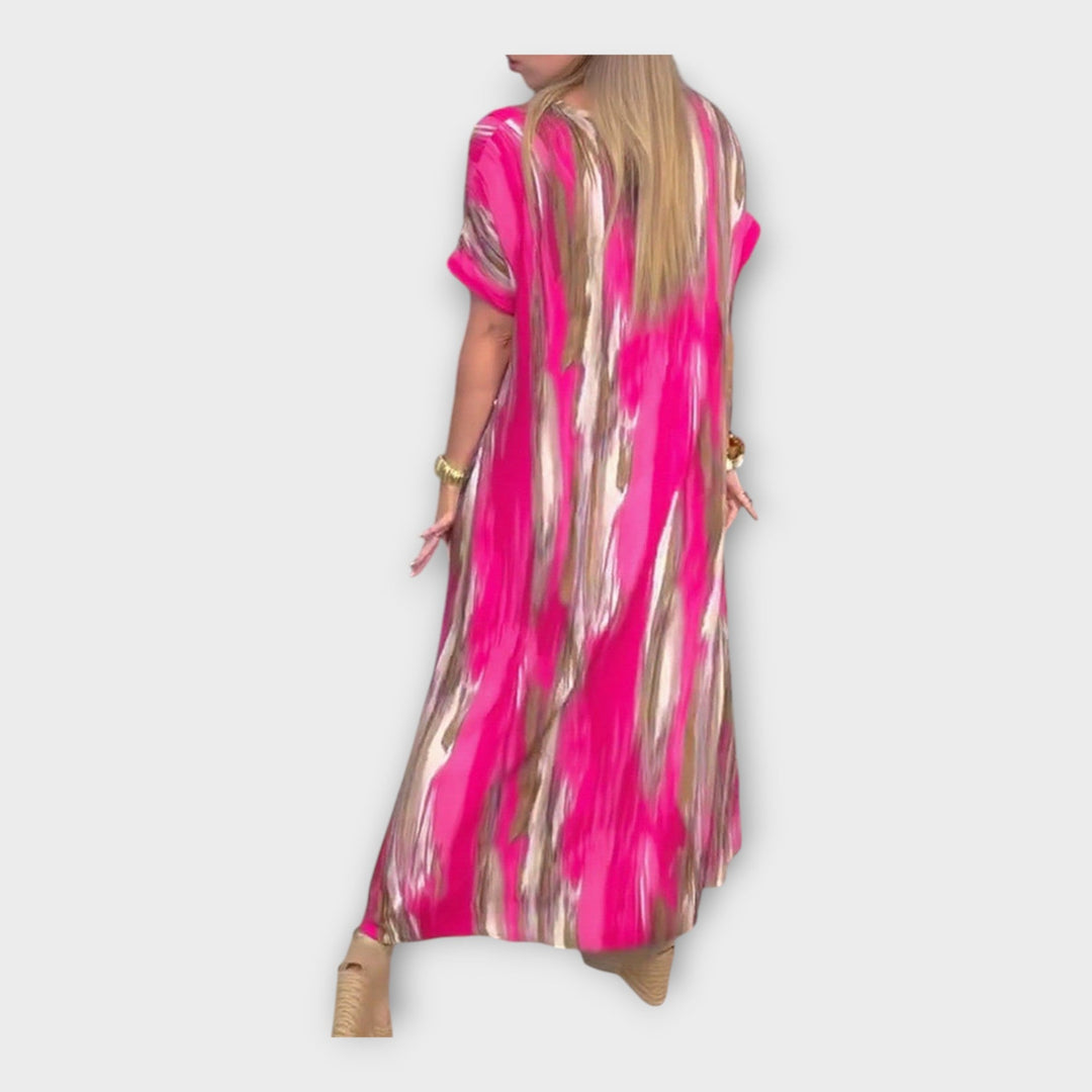 Lang Kaftan med V-udskæring og Bredde Ærmer
