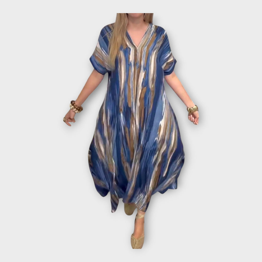 Lang Kaftan med V-udskæring og Bredde Ærmer