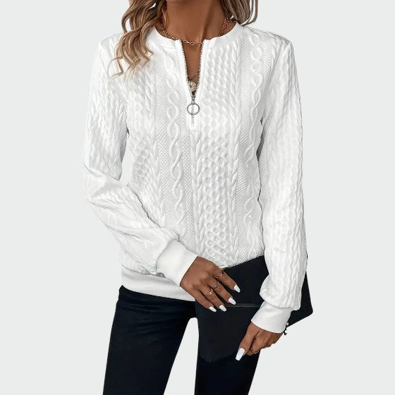 Alma – Dame-striktrøje med lynlås og kabelstrik