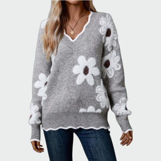 Alma – Elegant V-hals bluse med blomster­mønster