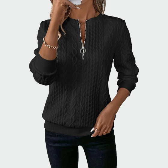 Alma – Dame-striktrøje med lynlås og kabelstrik