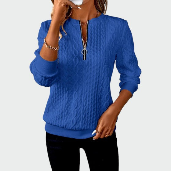 Alma – Dame-striktrøje med lynlås og kabelstrik