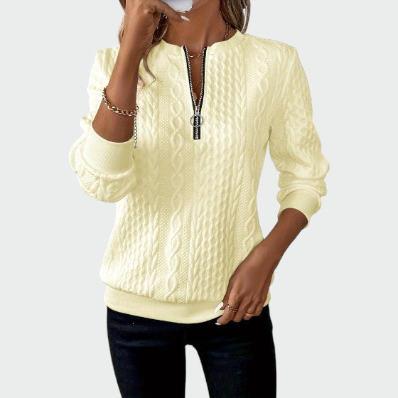 Alma – Dame-striktrøje med lynlås og kabelstrik