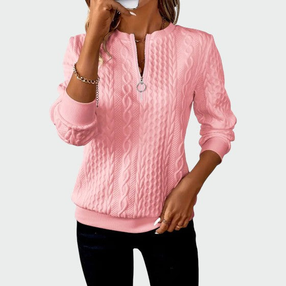 Alma – Dame-striktrøje med lynlås og kabelstrik