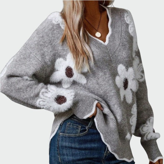 Alma – Elegant V-hals bluse med blomster­mønster