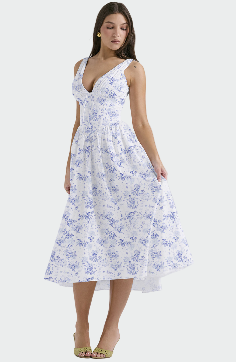 Midi Kjole med Romantisk Blomsterprint