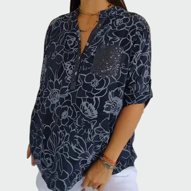 Bluse med blomsterdesign