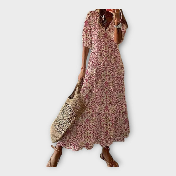 Vintage Kjole med Broderi og V-udskæring