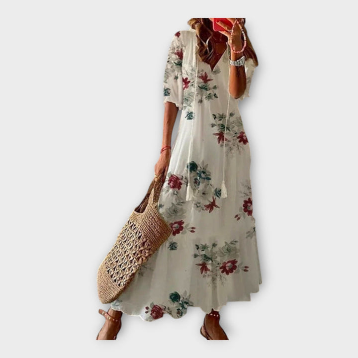 Vintage Kjole med Broderi og V-udskæring